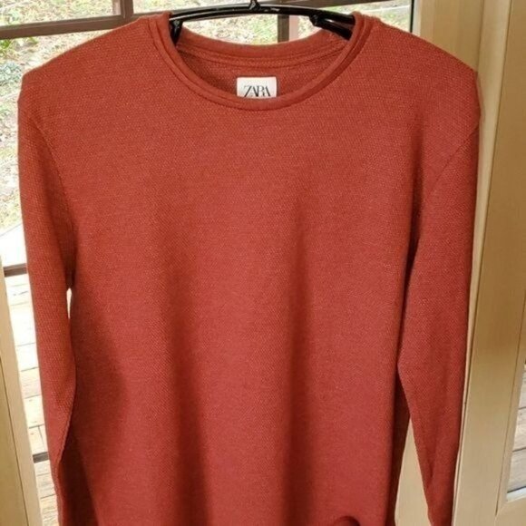 Zara Burndt Orange Fall Colored Crew Neck Sz. S LS Sweater - Picture 3 of 7